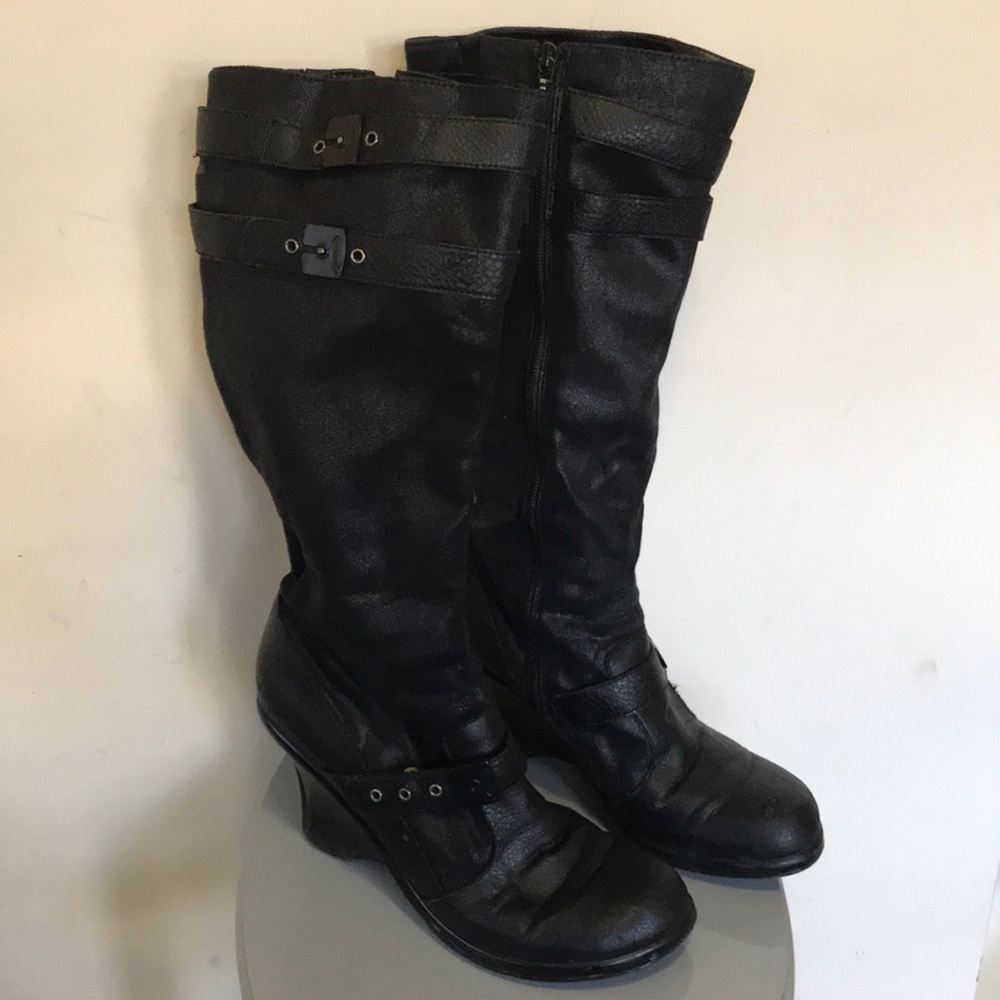 Dr scholls yell black heel boot straps zip up